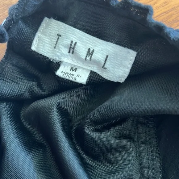 🌼THML🌼 Eloise Embroidered Black Shift Dress, Size M - Picture 8 of 11